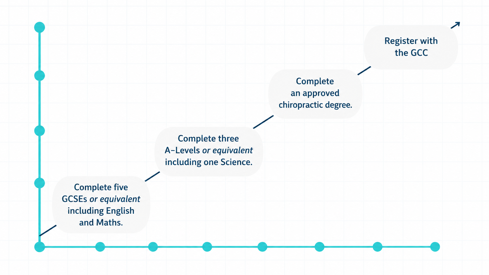 Timeline illustrating the process of becoming a chiropractor.